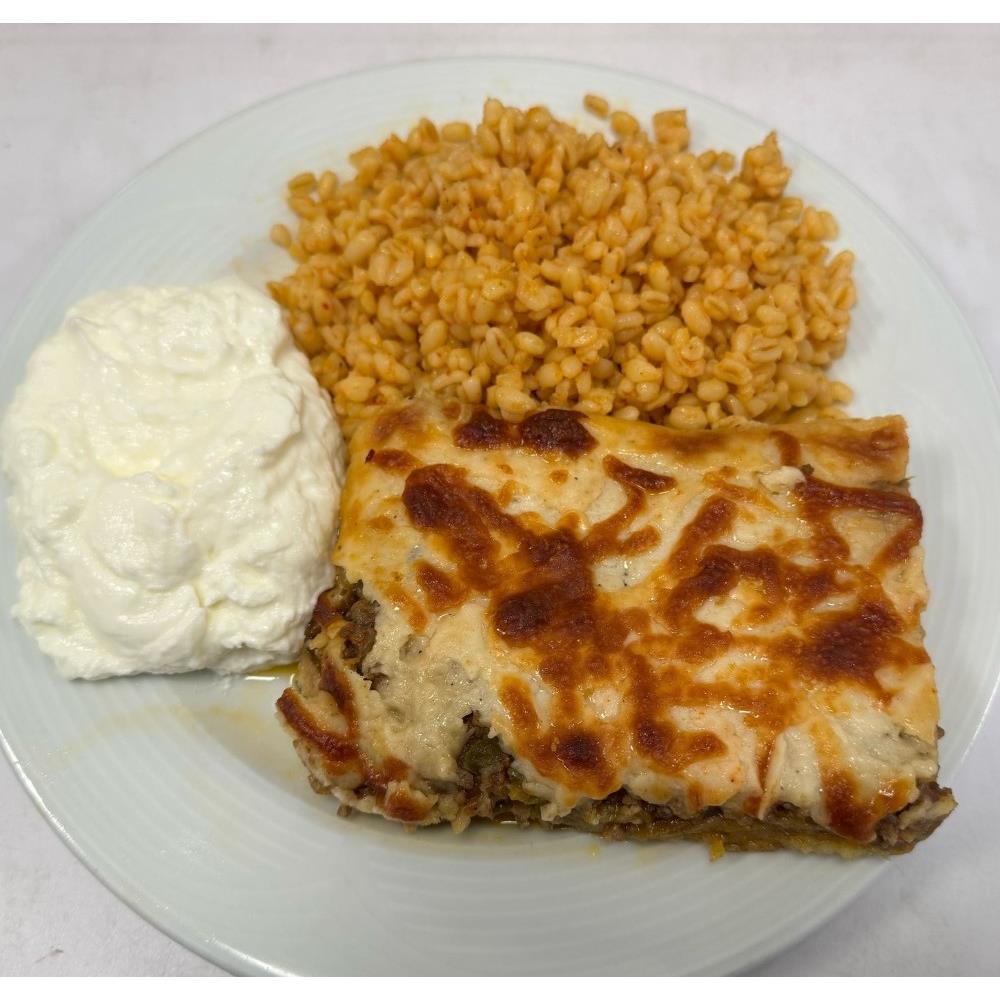 Beşamelli Patlıcan Oturtma + Bulgur Pilavı + Yoğurt