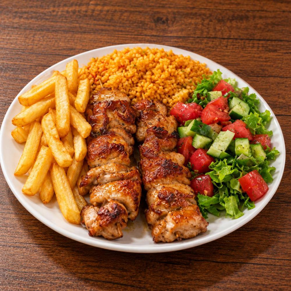 Tavuk Şiş + Bulgur Pilavı + Salata + Pat. Kızr.
