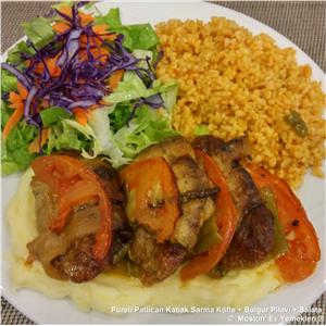 Püreli Patlıcan Sarma Köfte + Bulgur Pilavı + Salata