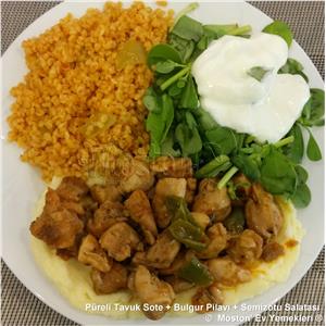 Püreli Tavuk Sote + Bulgur Pilavı + Semizotu Salatası